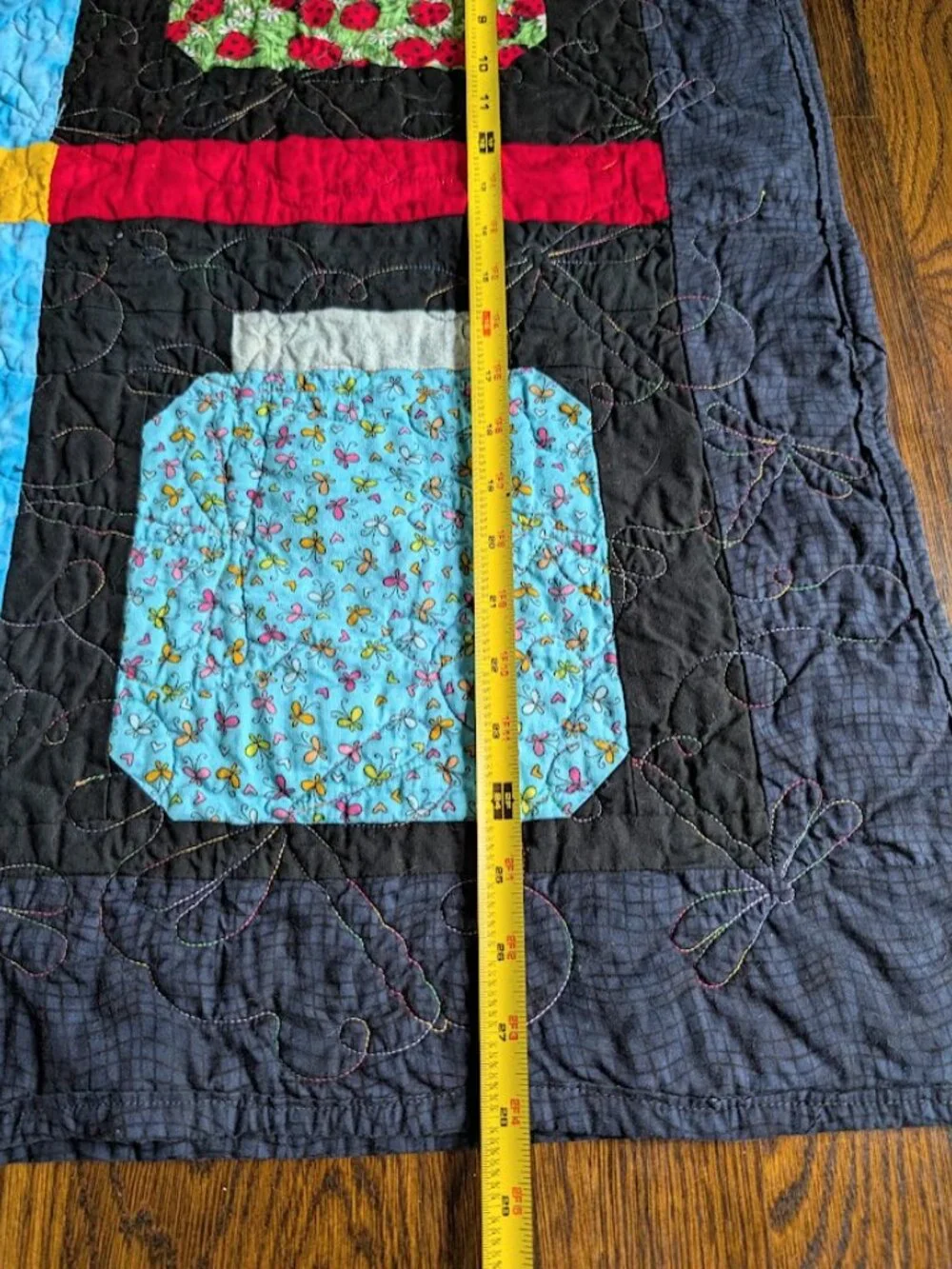 Bug Collection in Jars Quilt Black & Vibrant Colors 56 x 44